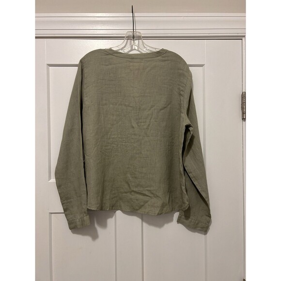 Isaac Mizrahi Women’s Large Linen Button Down Long Sleeve Casual Shirt Green - Picture 5 of 5